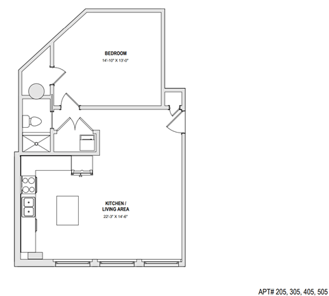 a floor plan of a bedroom apartment at The 22 Apartments, St. Louis Missouri